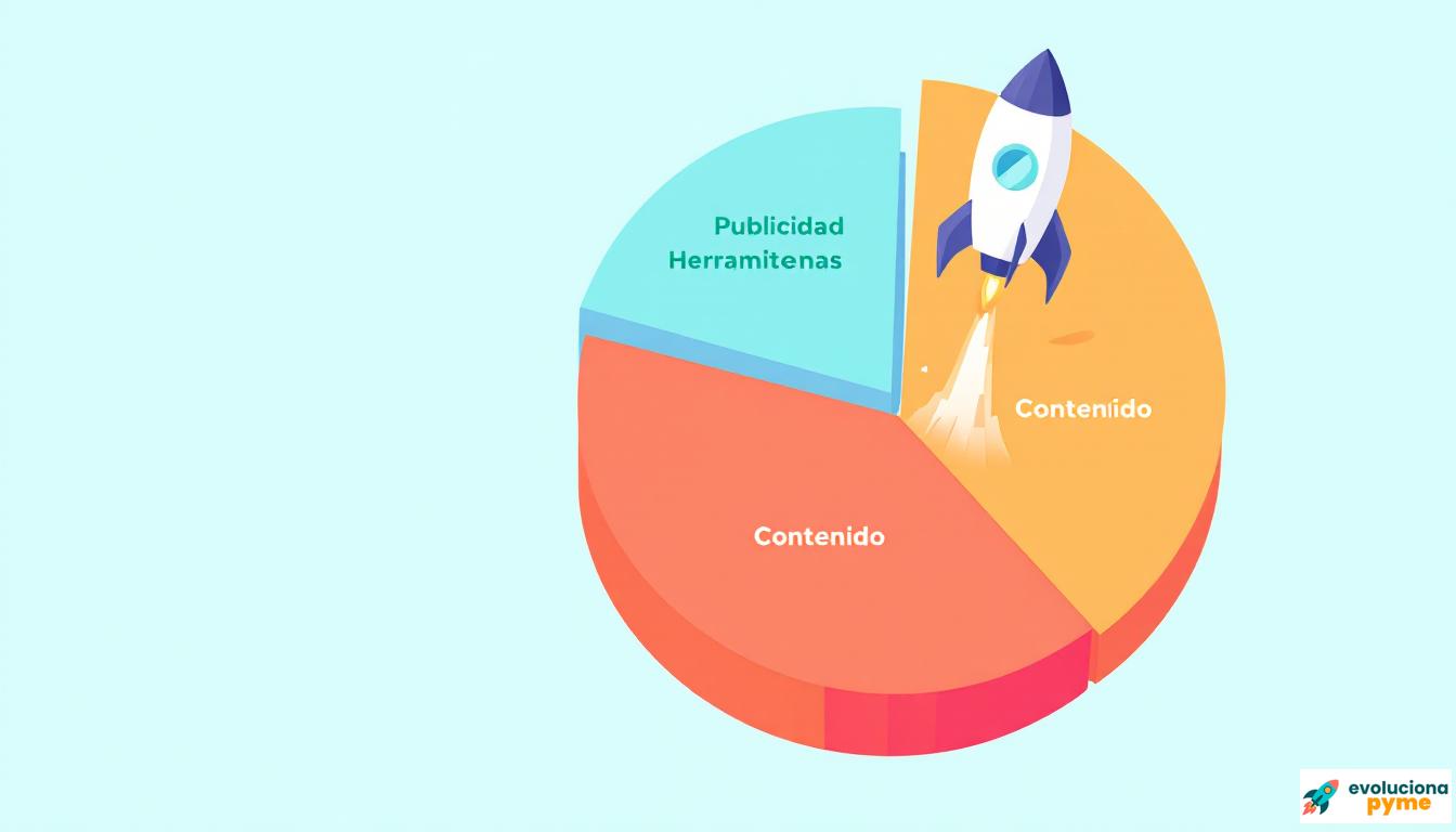 Gráfico de torta mostrando cómo distribuir un presupuesto de marketing para una pyme.